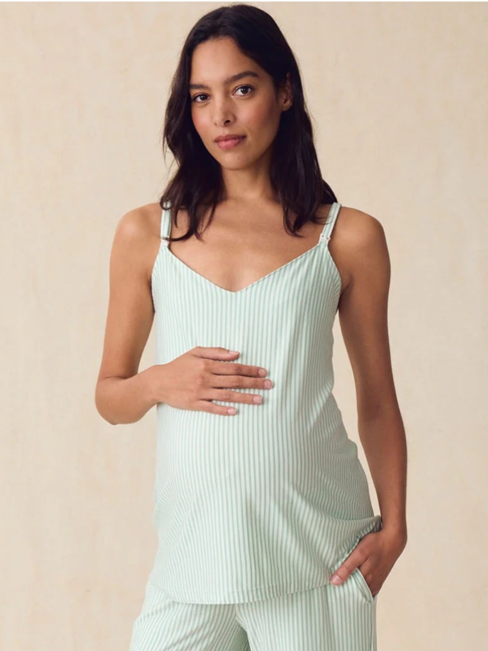 Lake Pajamas Parisian Green Pencil Stripe Dream Modal Nursing Tank Camisole XXL